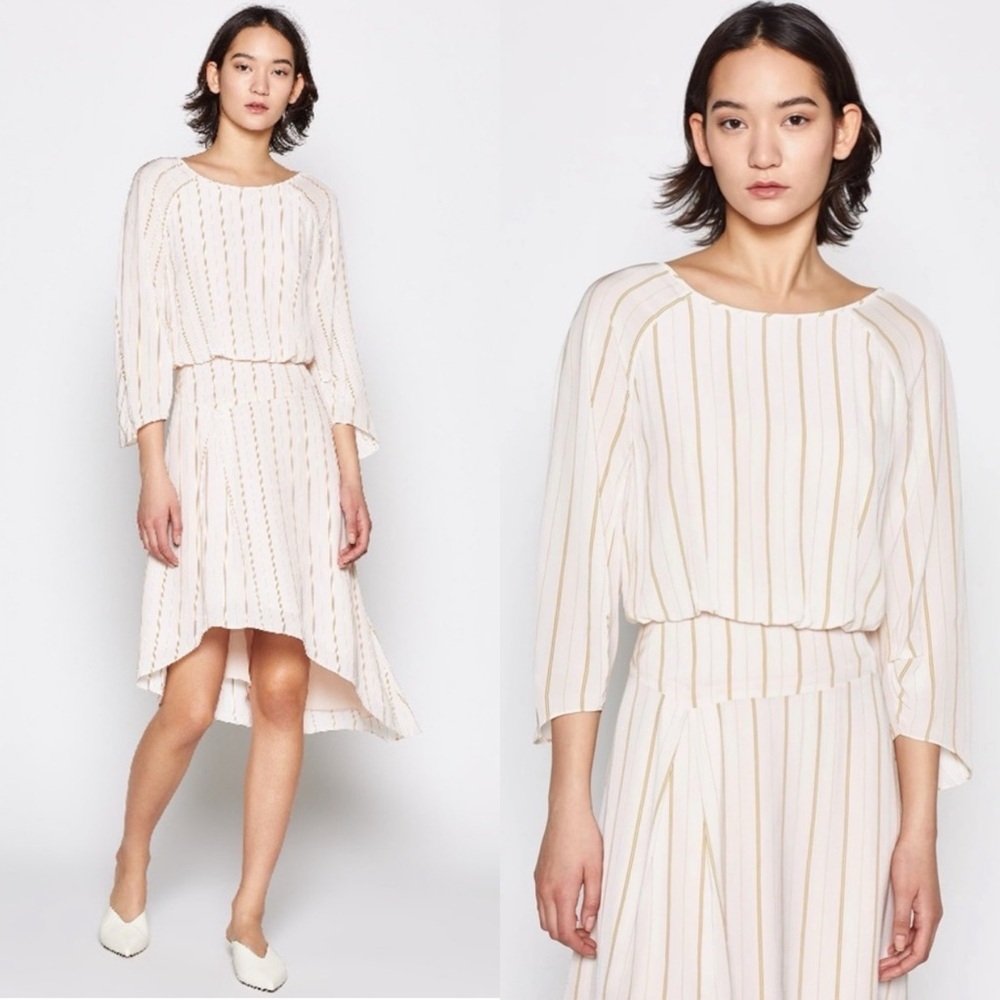 New Joie Womens Midi Dress 8 Cream‎ Asymmetrical Striped Gabisa Minimalist Chic